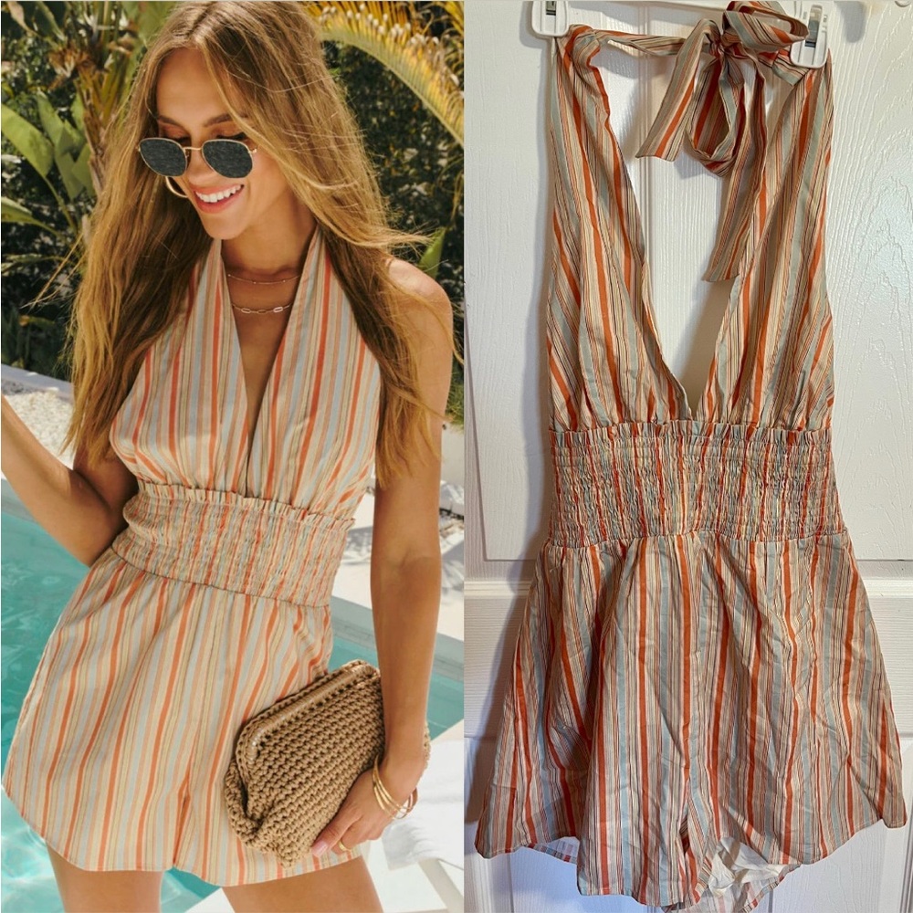 VICI Striped Halter Romper